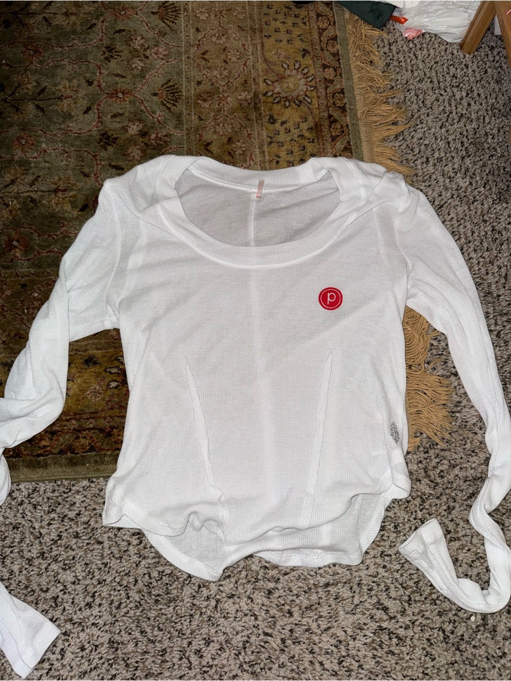 FP Movement by Free People White Long Sleeve Waffle Top with Pure Barre Logo⭐️